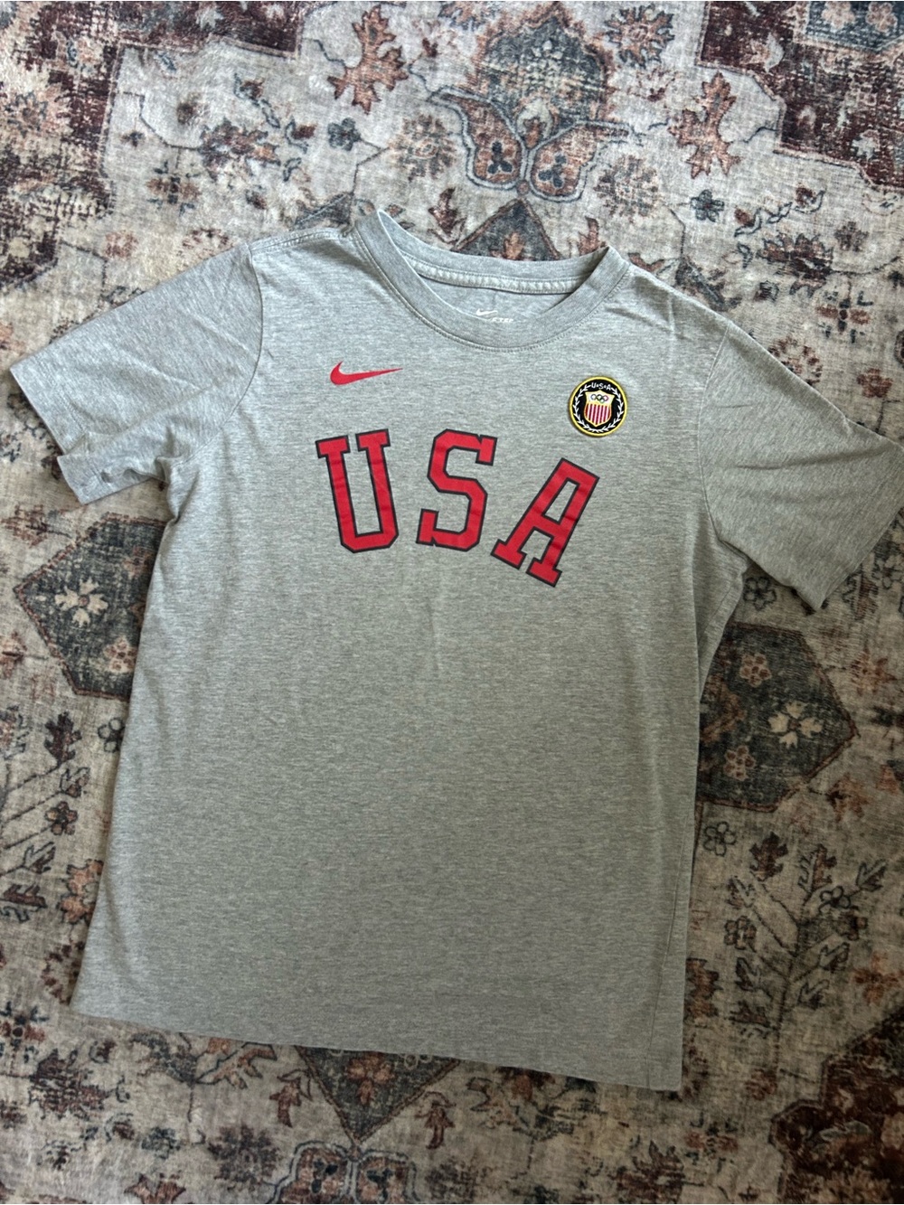 Nike Gray Tee with Red USA Graphic and Patch